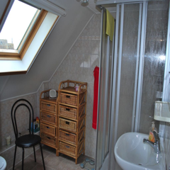 Das Badezimmer mit Dusche und WC