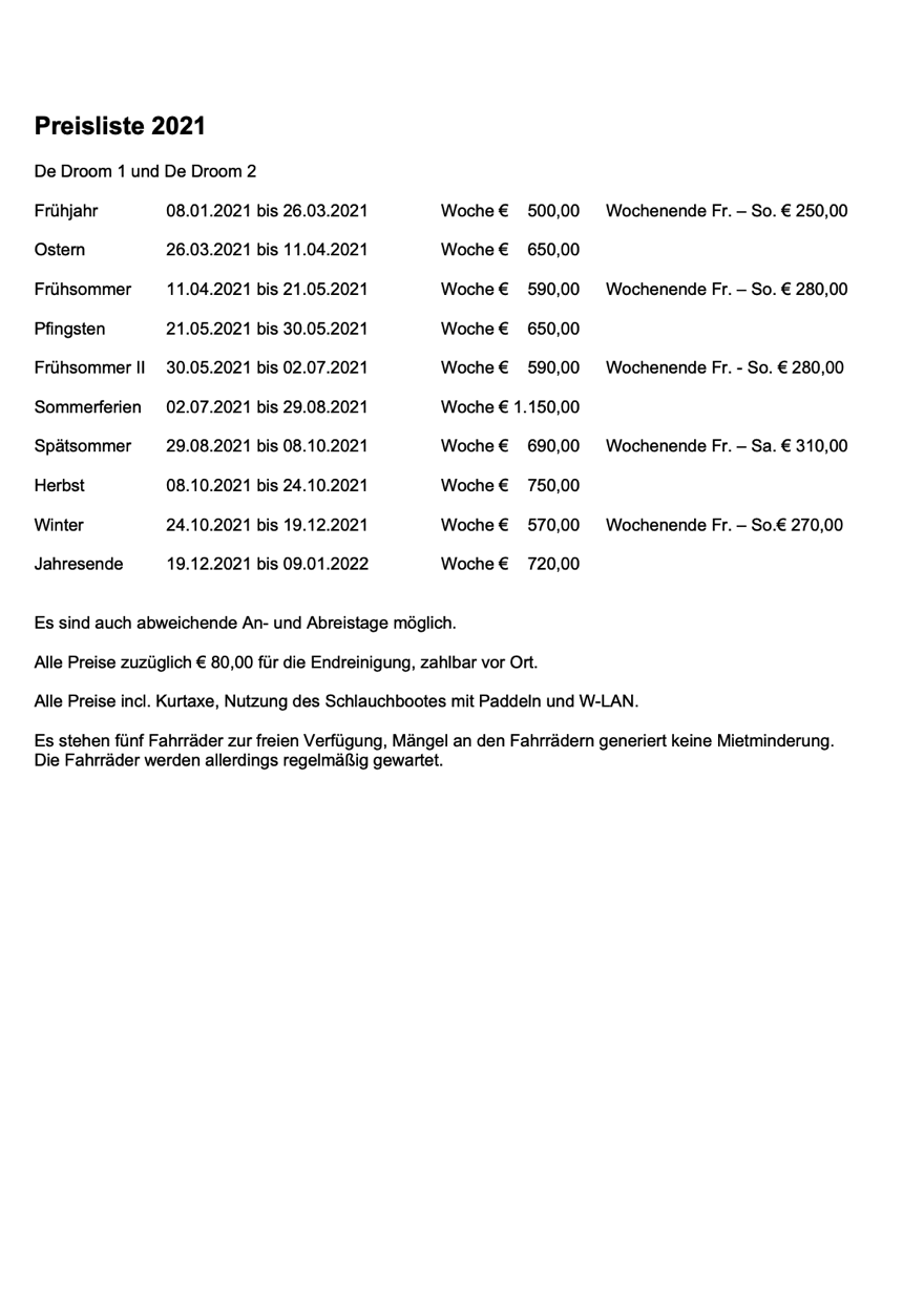 Preisliste 2021
